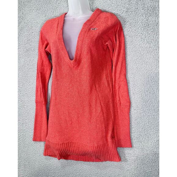 Hollister Y2K Long Sleeve Deep-V Rabbit Hair Blend Women’s Large Orange Sweater - Picture 3 of 8